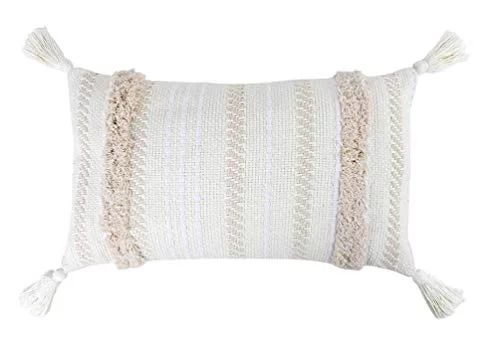 Fennco Styles Handmade Tufted Woven Tassel Decorative Throw Pillow Cover 12" W x 20" L - White Bo... | Walmart (US)