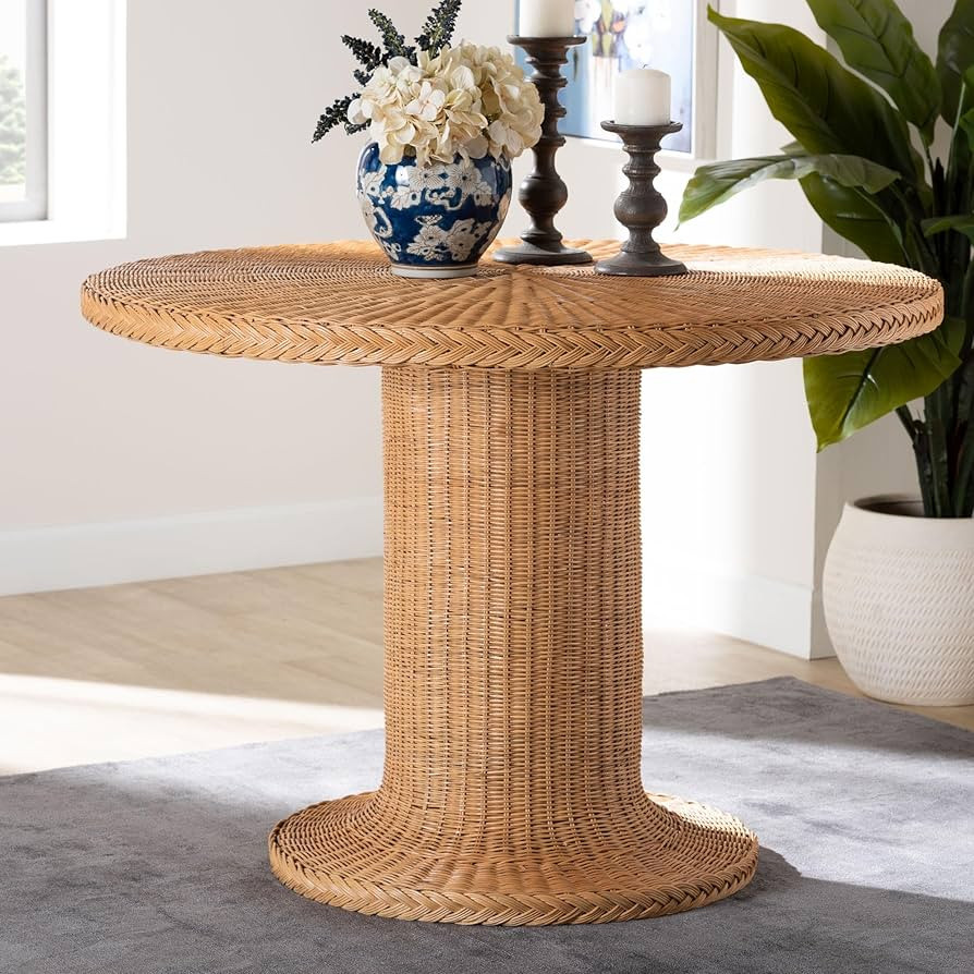 bali & pari Farrorw Rattan Dining Table, 42-Inch Round, Handwoven Pedestal Base | Amazon (US)