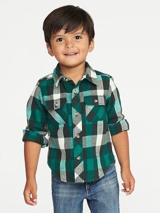 Old Navy Baby Plaid Flannel Utility Shirt For Toddler Boys Green Plaid Size 12-18 M | Old Navy US