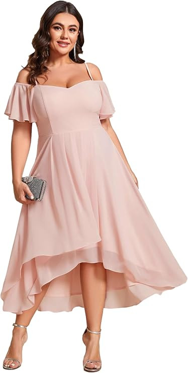 Ever-Pretty Women's Plus Size Ruffle Sleeves Off Shoulder Empire Waist A Line Chiffon Summer Wedd... | Amazon (US)