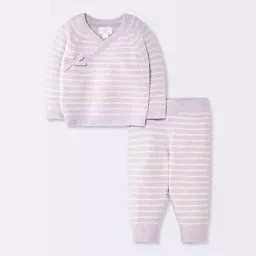 Baby Girls' 2pc Striped Chenille Wrap Top and Pants Set - Cloud Island™ Purple | Target