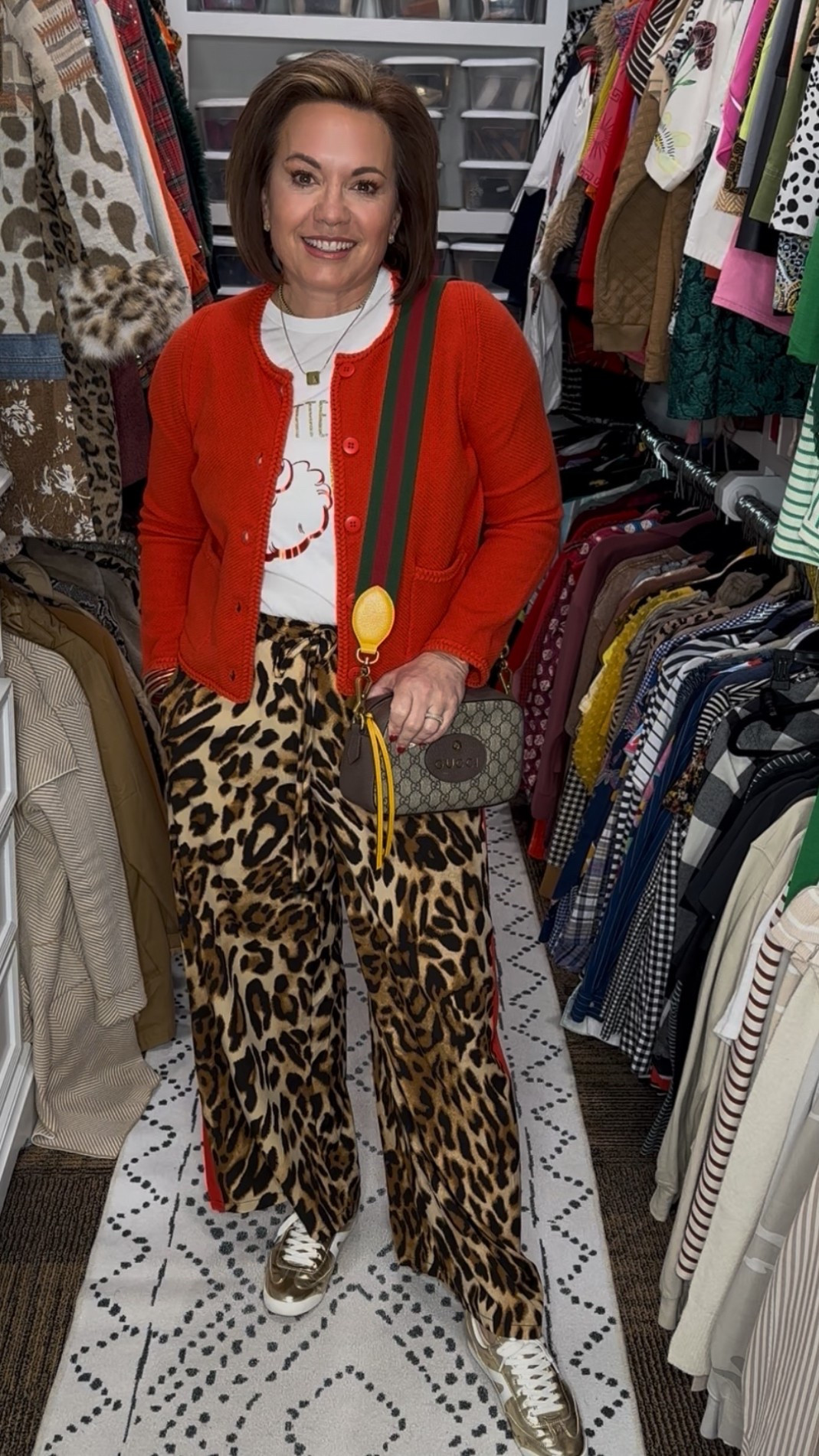 Fun, festive, and full of personality ✨
This is one of those outfits that proves leopard is basically a neutral. I paired statement leopard pants with a bright cardigan and metallic sneakers for a look that feels playful, comfortable, and still pulled together.

This is such a great outfit formula for the season — bold pants + cozy layer + hands-free crossbody. Perfect for errands, casual days, school events, or anytime you want something festive without feeling overdone.

Everything is linked here on LTK for easy shopping.

⸻



festive outfit
leopard print pants
leopard pants outfit
pattern mixing outfit
holiday casual outfit
festive everyday style
over 40 fashion
over 50 fashion
colorful winter outfit
fun fall outfit
teacher casual outfit
weekend outfit ideas
statement pants outfit
casual festive look
LTK outfit inspiration
everyday style women
comfortable chic outfit
bold outfit ideas

#FestiveStyle
#LeopardPrint
#PatternMixing
#Over40Style
#Over50Fashion
#BoldStyle
#EverydayOutfits
#CasualChic
#TeacherStyle
#FunOutfits
#LTKFinds
#LTKStyle

#LTKmorningroutine #LTKHoliday #LTKootd