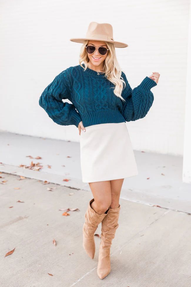 Enjoy The Day Dark Teal Cropped Cutout Back Sweater FINAL SALE | The Pink Lily Boutique