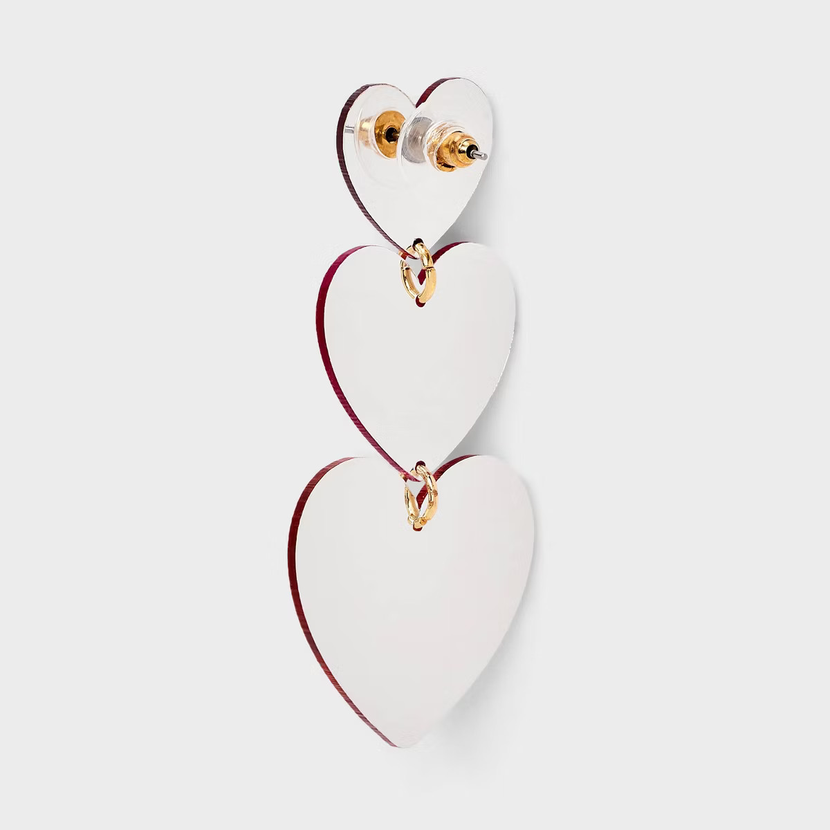 Valentines Mirrored Heart Post Drop Earrings - Pink/Red | Target