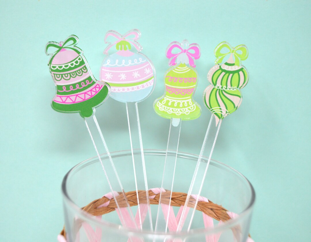 Christmas Drink Stirrers• Set of 4 Ornament Swizzle Sticks• Merry & Bright Stir Sticks• Pin... | Etsy (US)