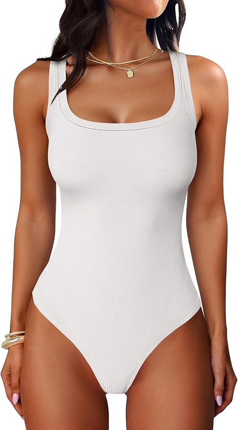 ANRABESS Bodysuits for Women Summer Ribbed Knit Scoop Neck Sleeveless Sexy Slim Fitted Tank Tops ... | Amazon (US)