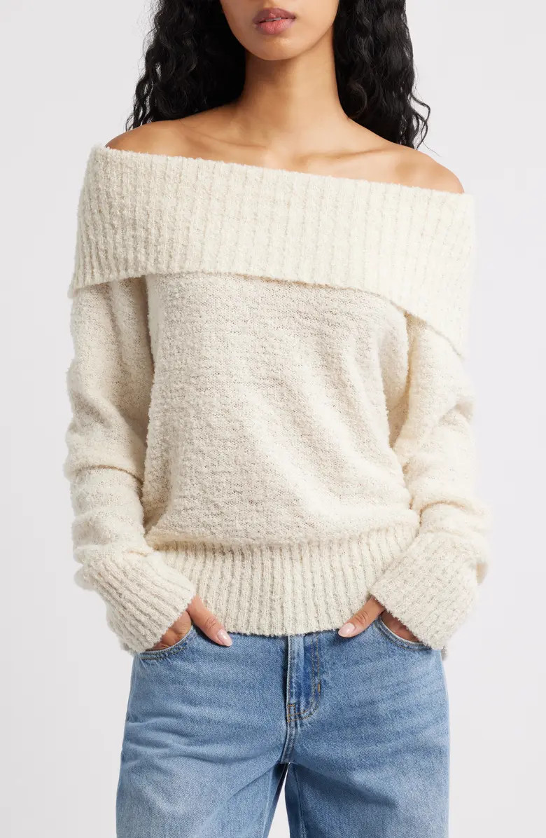 Princess Polly Parkley Bouclé Off-the-Shoulder Sweater | Nordstrom | Nordstrom