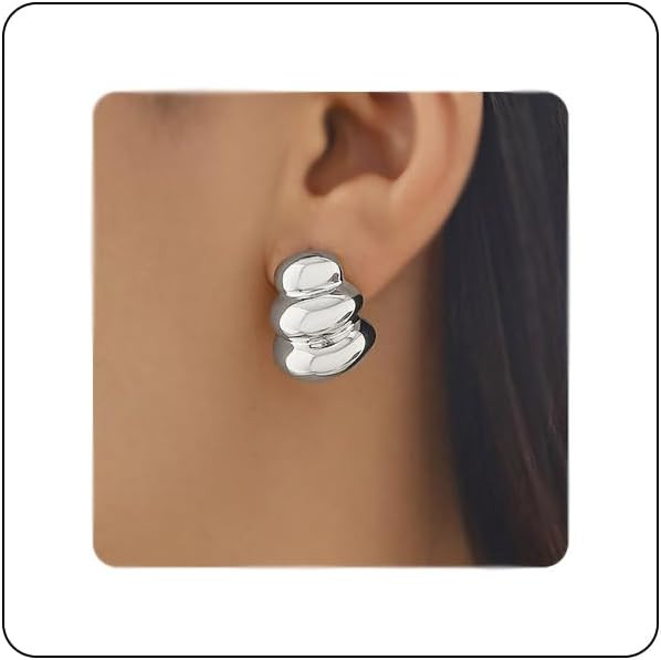 Irregular Geometric Earrings Gold Statement Earrings Chunky Metal Stud Earrings Retro Trendy Earr... | Amazon (US)