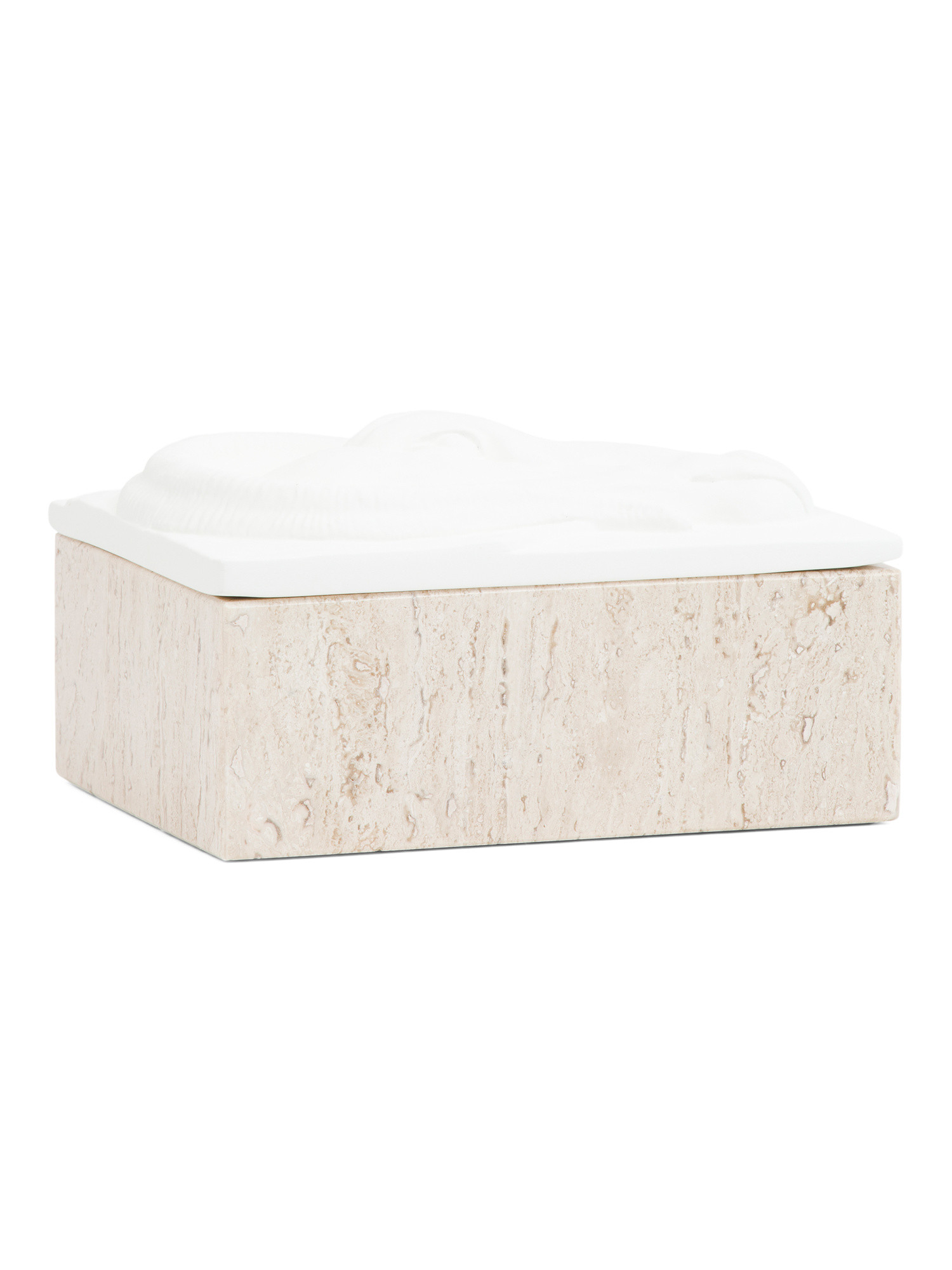 8x6x4.5 Lidded Egyptian Ram Travertine Base Box | TJ Maxx