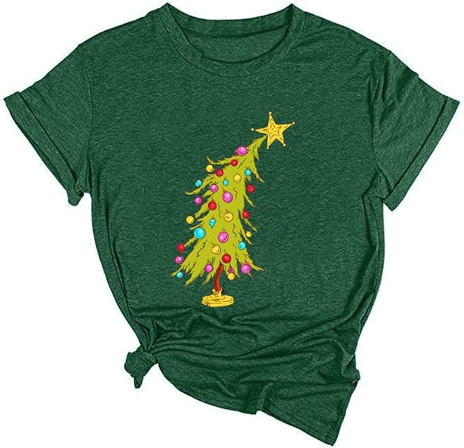 Ykomow Christmas Trees Shirt Womens Holiday Pine Tree Xmas Graphic Tees Christmas Family Shirt | Amazon (US)