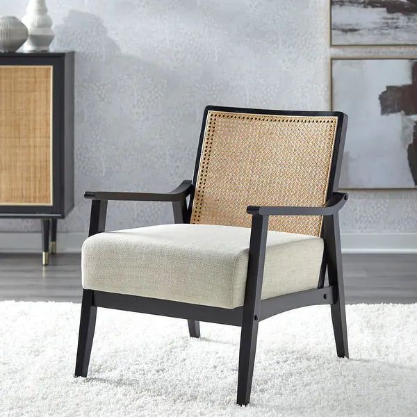 Lifestorey Serena Cane and Solid Wood Accent Chair - Black | Bed Bath & Beyond
