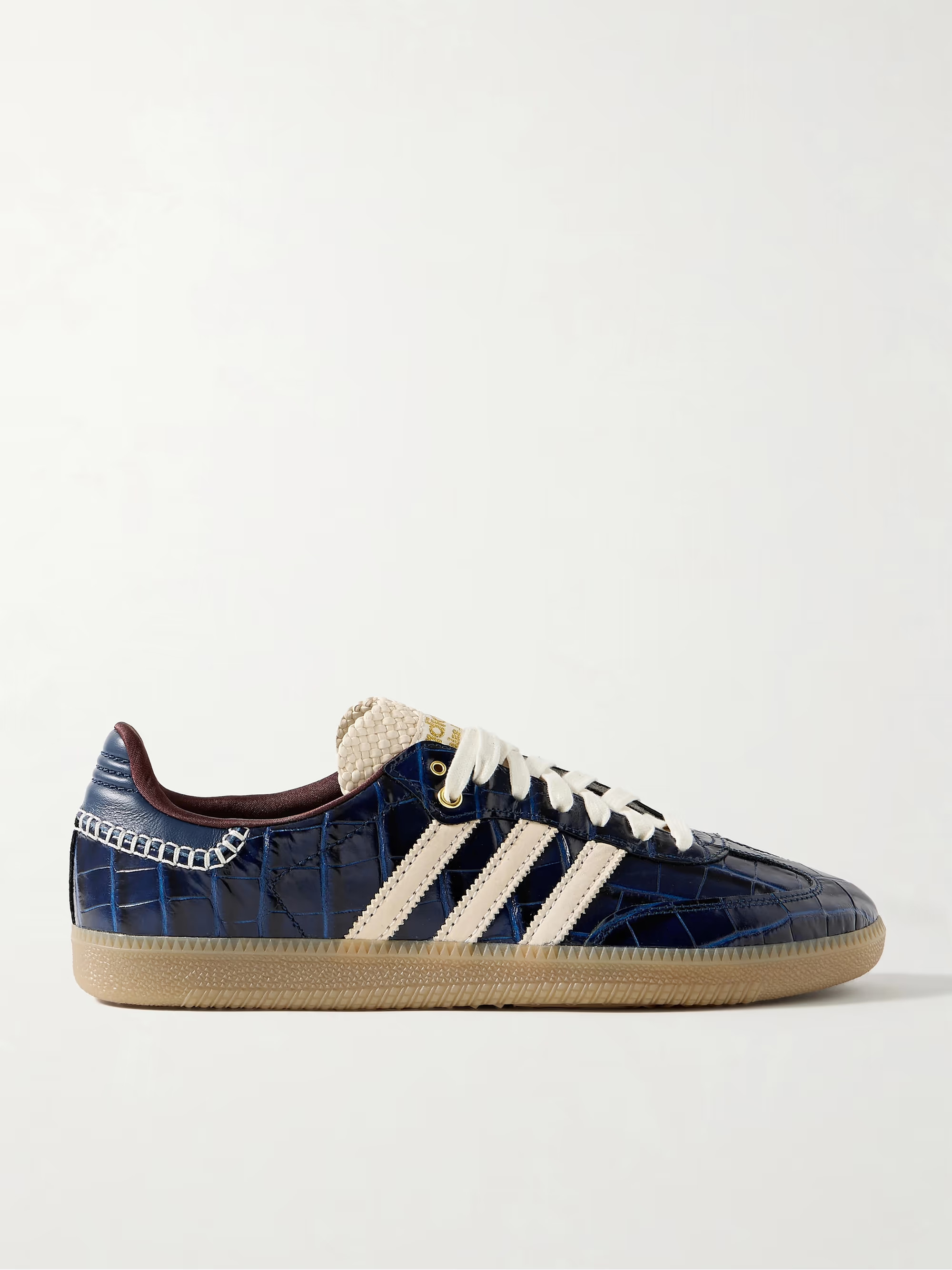 + Wales Bonner Samba OG glossed croc-effect and woven leather sneakers | NET-A-PORTER (UK & EU)