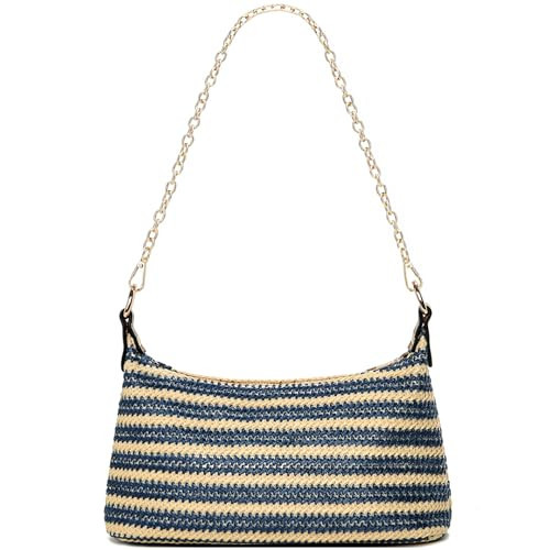 CROJUYI Straw Shoulder Bag for Women Soft Small Woven Shoulder Purse Handbag,Beach Tote Straw Bag for Summer | Amazon (US)