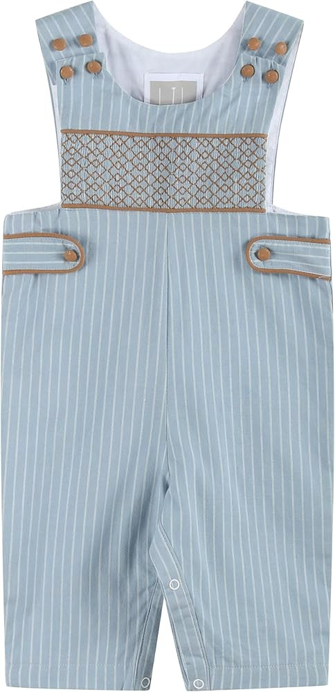 Lil cactus Blue Pinstripe Smocked Overalls | Amazon (US)