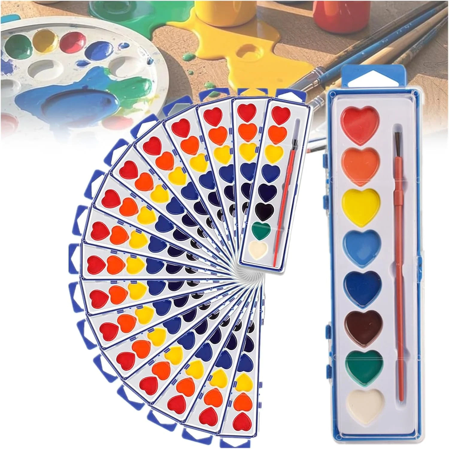 Heart Shaped Watercolor Paint Set, 16 Pack Valentines Day Gifts for Kids Classroom, Heart Waterco... | Walmart (US)