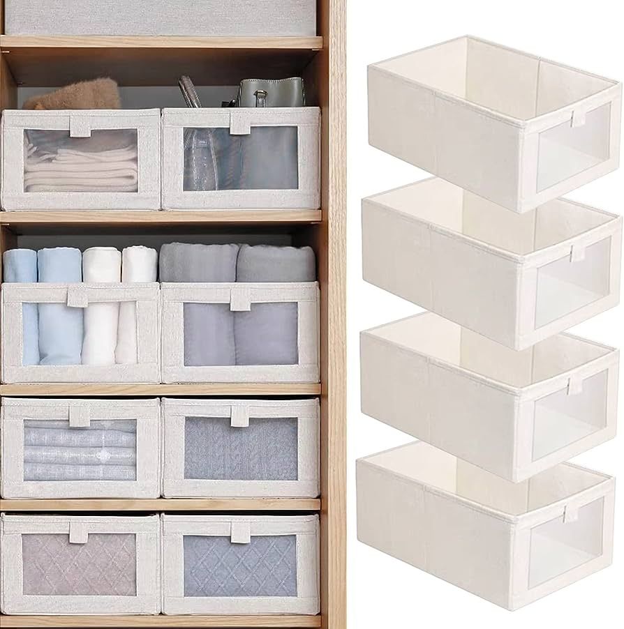 Fordonral 4 Pack Linen Storage Bins, Storage Containers for Organizing Clothing, Jeans, Toys, Boo... | Amazon (US)