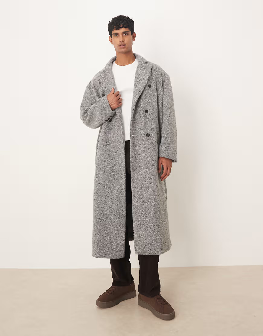 ASOS DESIGN oversized long boucle wool look coat in grey | ASOS (Global)