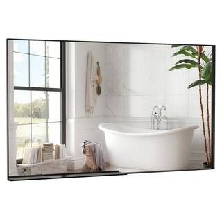 36 in. W x 60 in. H Rectangular Aluminum Framed Wall Mounted Bathroom Vanity Mirror with Removable Tray in Black | The Home Depot