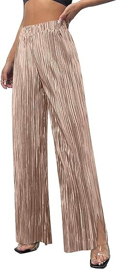 CXXQ Women's Pleated Wide Leg Pants Elastic High Waist Flowy Dress Long Palazzo Pants Regualr Siz... | Amazon (US)