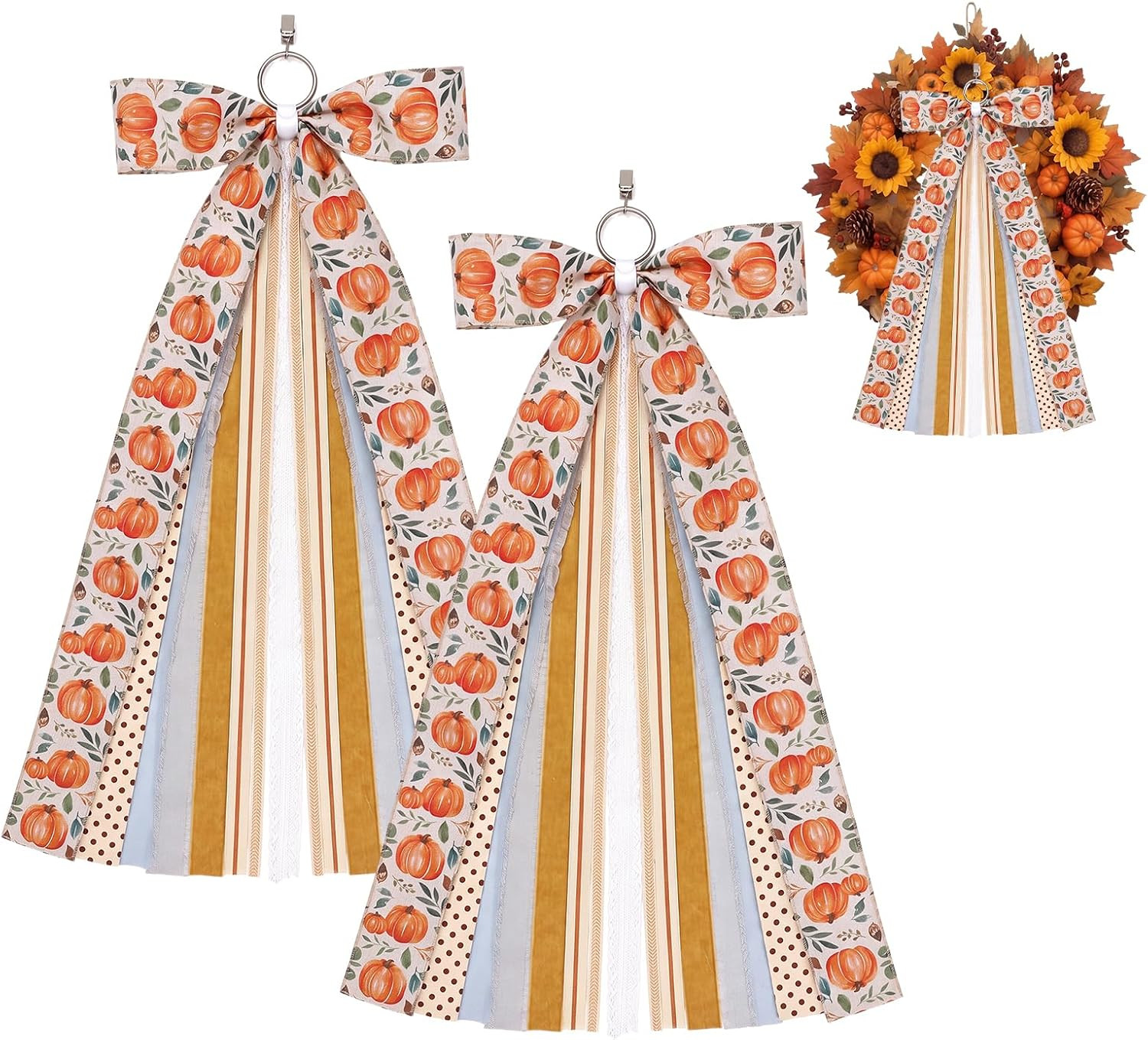 Suncalla 2 Pcs Vintage Farmhouse Fall Ribbon Bow for Wreath Front Door | Amazon (US)