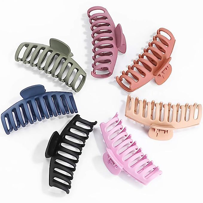 WUWEOT 7 Pack Big Hair Claw Clips 4 Inch Non Slip Large Claw Clip for Women and Girls Thin Hair, ... | Amazon (US)