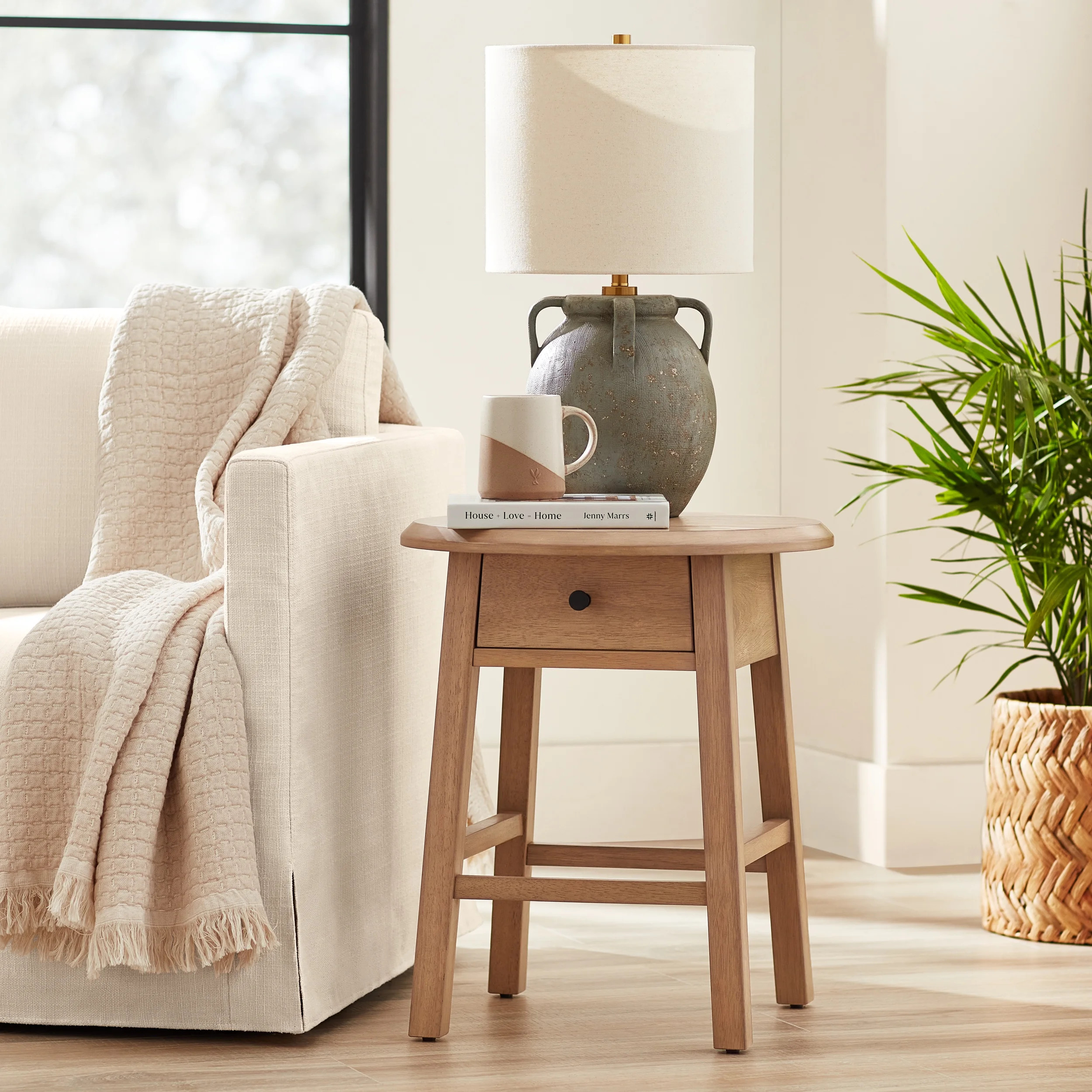 Better Homes & Gardens Parkridge Round Side Table with Solid Wood Frame, Natural Oak finish, by D... | Walmart (US)