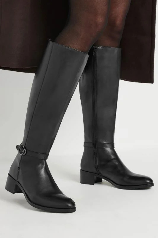 LTS Black Leather Heeled Knee High Boots In Standard Fit | Long Tall Sally