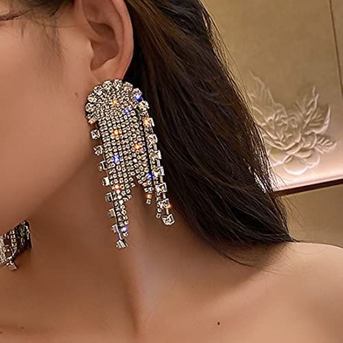 wekicici Long Tassel Rhinestones Earrings Fashion Shiny Drop Dangle Earrings Bohe Rhinestone Acce... | Amazon (US)