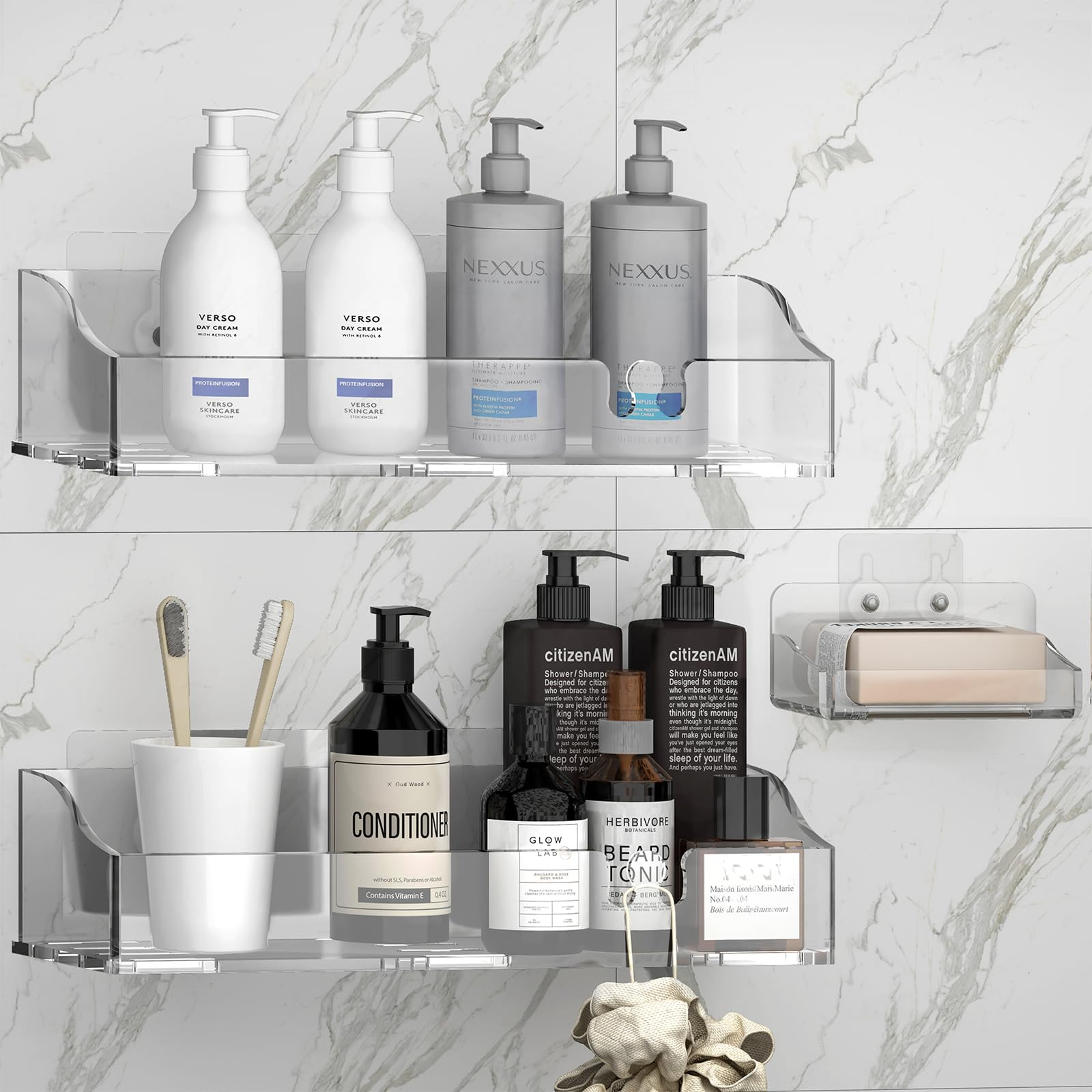 Acrylic Shower Shelves 3 Pack,Adhesive Shower Organizer for Bathroom Storage Home Decor,No Drilli... | Amazon (US)