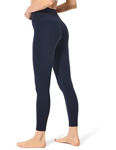 YUNOGA Womens High Waist Workout Leggings - 25 inches No Front Seam Tummy Control Yoga Pants(L, Navy) | Amazon (US)