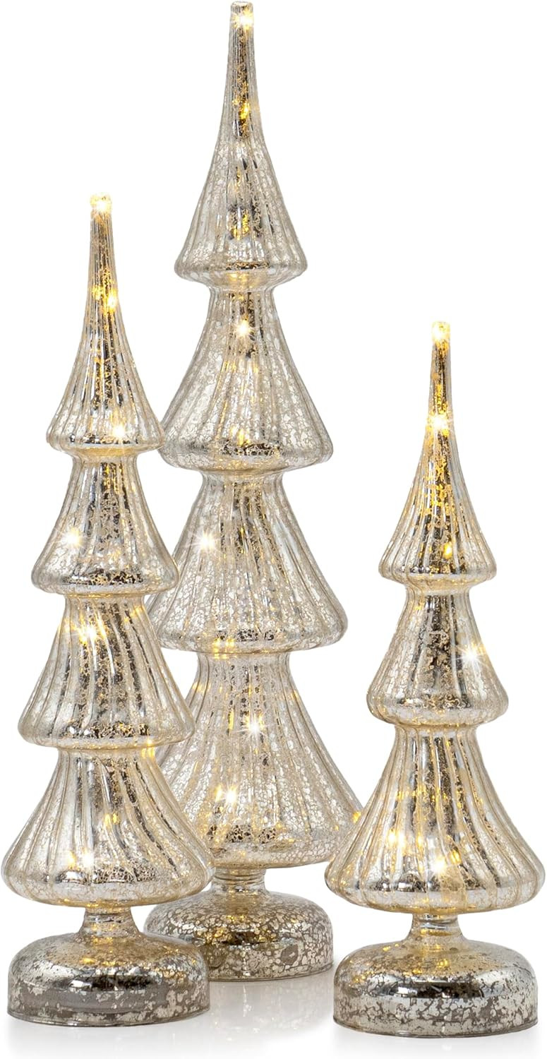 Red Co. Set of 3 (17.5”, 14”, 12”) Glass Light-Up Decorative Tabletop Christmas Tree Holida... | Amazon (US)