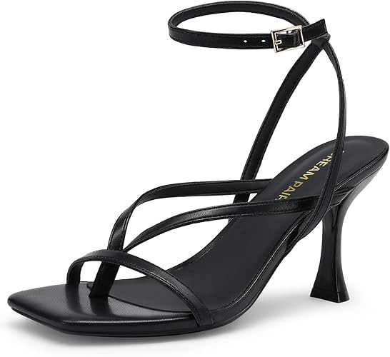 DREAM PAIRS Women's Low Kitten Heels Strappy Design with Lace Up Open Square Toe Thong Ankle Stra... | Amazon (US)