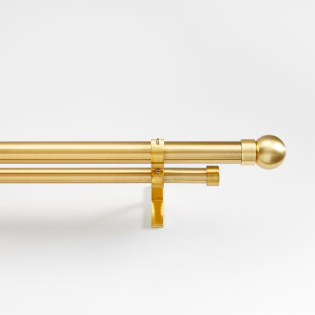 Brass 1" Double Curtain Rod and Small Round End Cap Finials Set 48"-88 | Crate & Barrel
