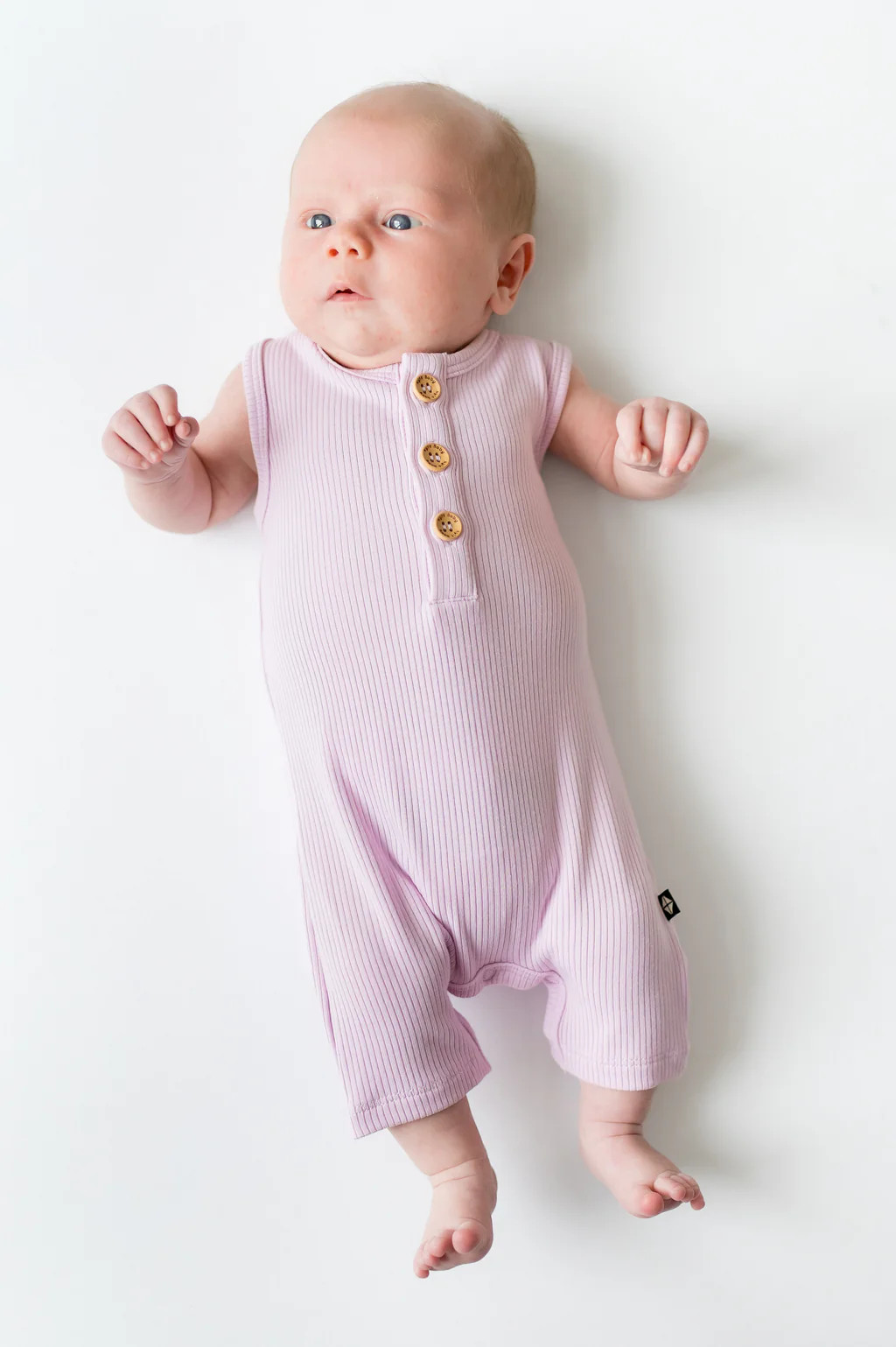 Ribbed Sleeveless Shortall in Thistle | Kyte Baby