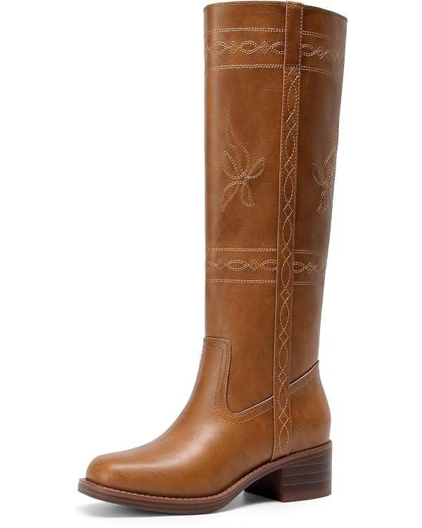 DREAM PAIRS Women's Stitching Vintage Knee High Boots | Square Toe,Pull-on,Tall Shaft with Wester... | Amazon (US)