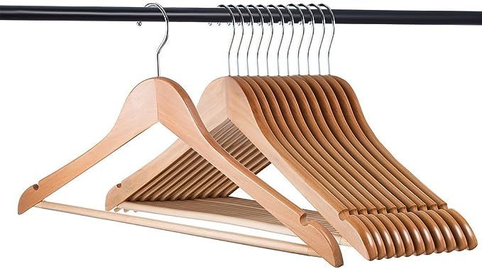 Home-it (20 Pack) Natural Wood Solid Wood Clothes Hangers, Coat Hanger Wooden Hangers | Amazon (US)