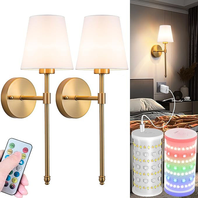Battery Operated Wall Sconces Set Of 2, Wireless Battery Wall Light With 10000mAh RGB Rechargeabl... | Amazon (US)