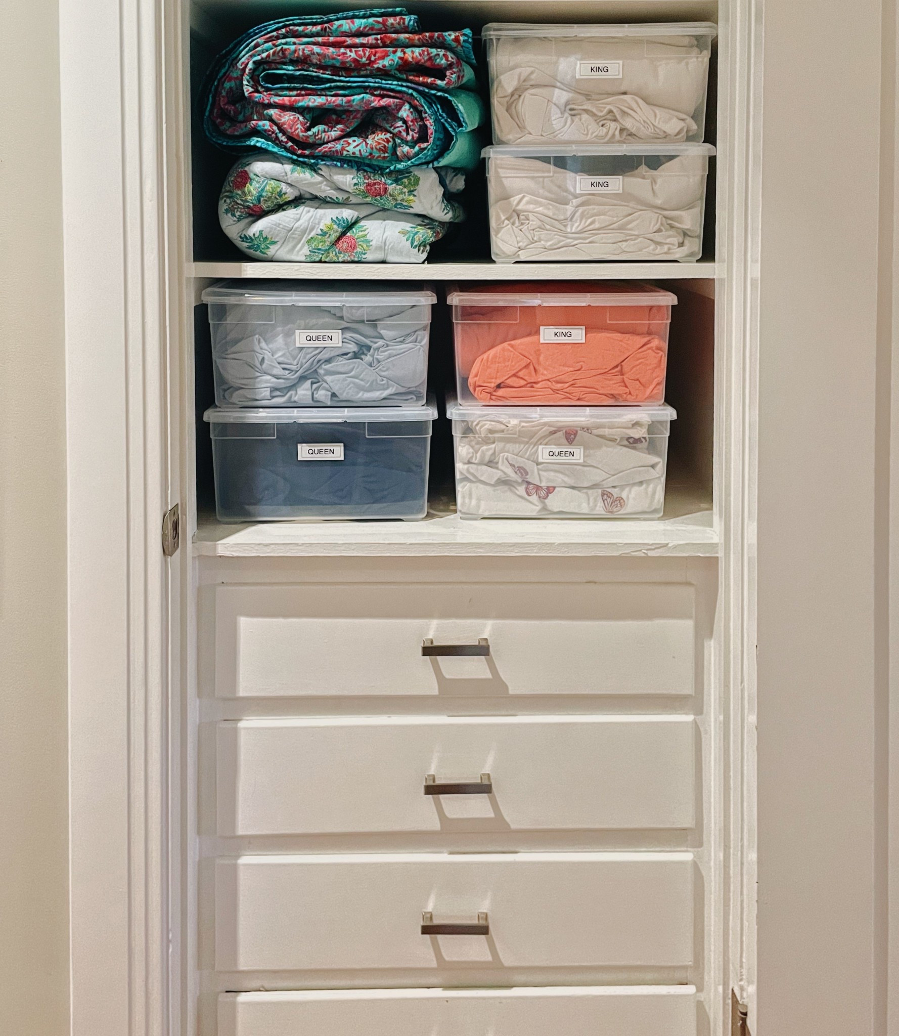 Sort sheets with these clear containers to keep them from getting stuffed into a deep cabinet!

#LTKHome #LTKFindsUnder50 #LTKFamily