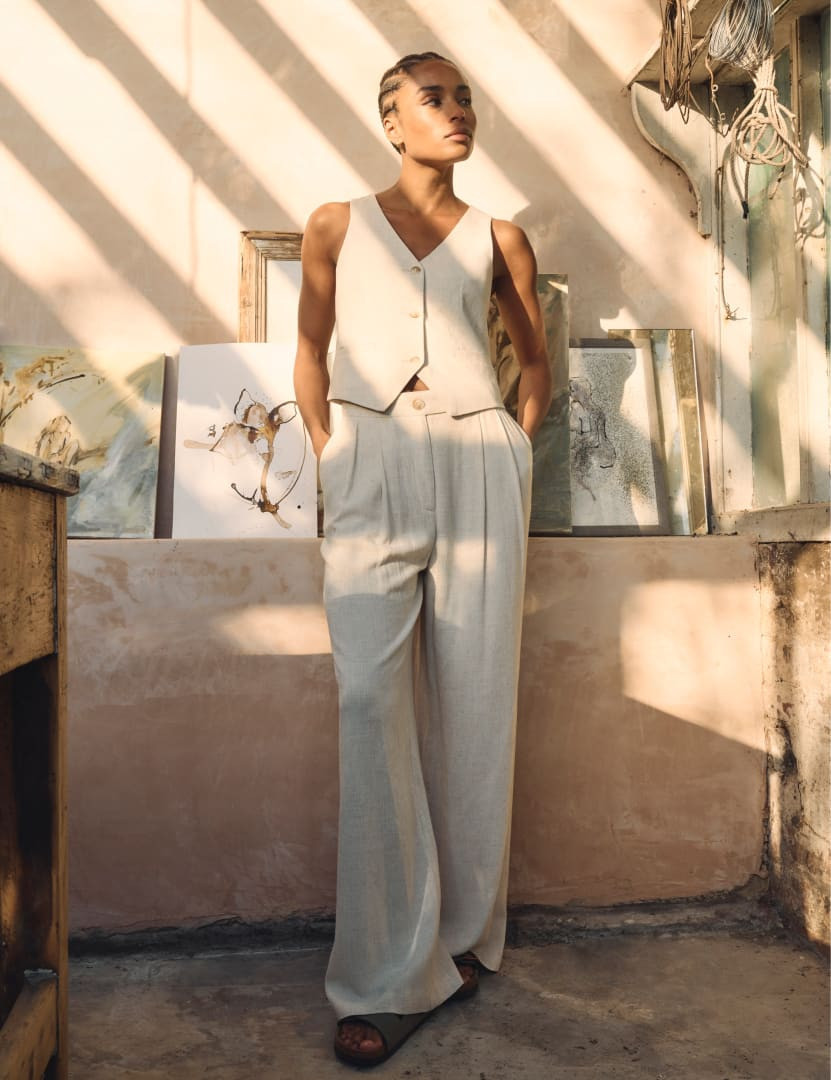 Cream Linen-blend Relaxed Tailored Trousers | Nobody's Child