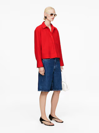 Cropped Cotton Shirt – Red – Women – ARKET GB | Arket UK