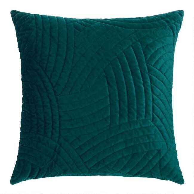 Quilted Wave Velvet Throw Pillow | World Market