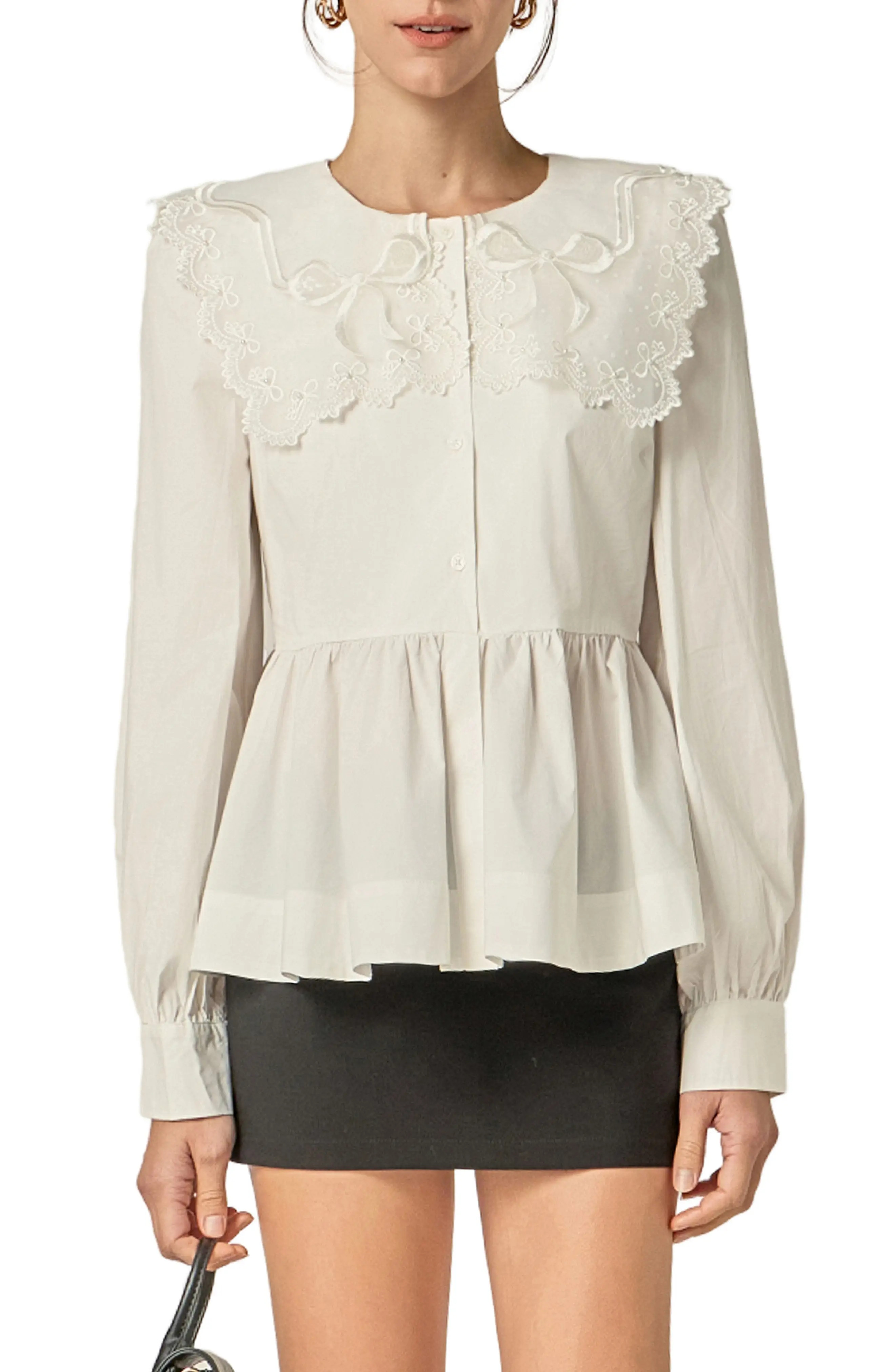 English Factory Collar Poplin Top in White at Nordstrom, Size Small | Nordstrom