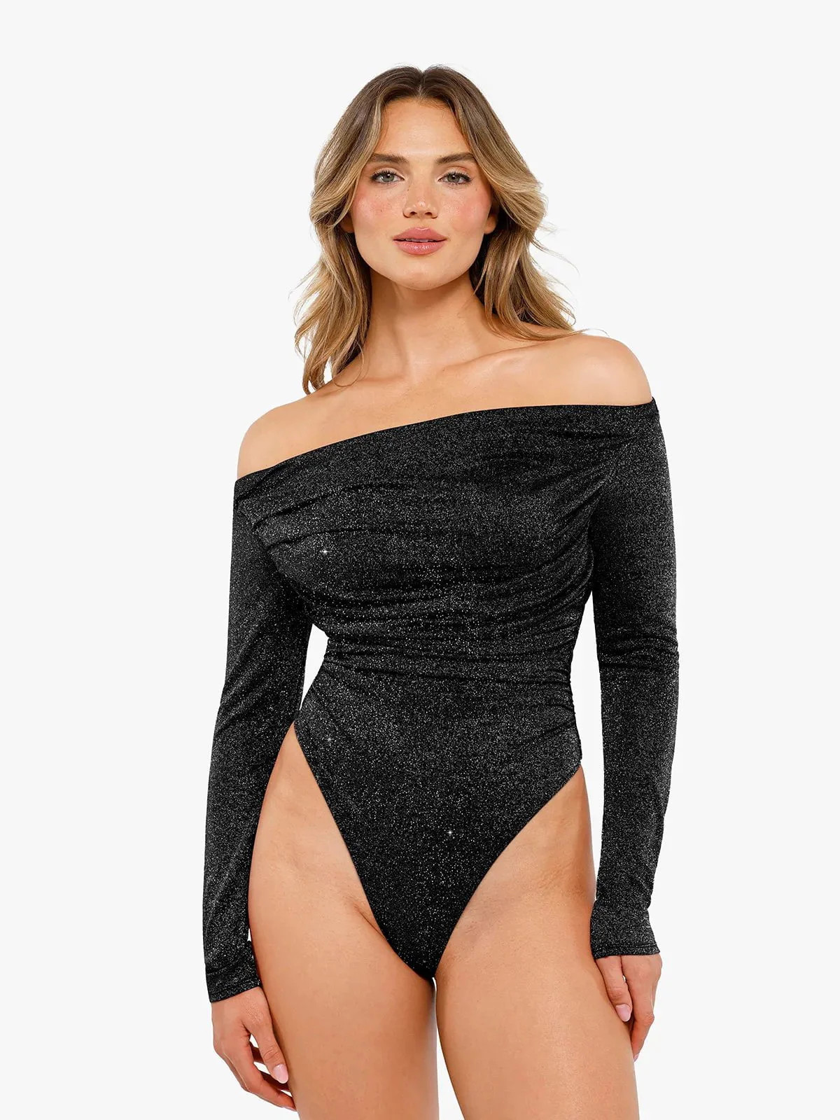 Shapewear Metallic Knit Long Sleeve Slimming Bodysuit | Popilush
