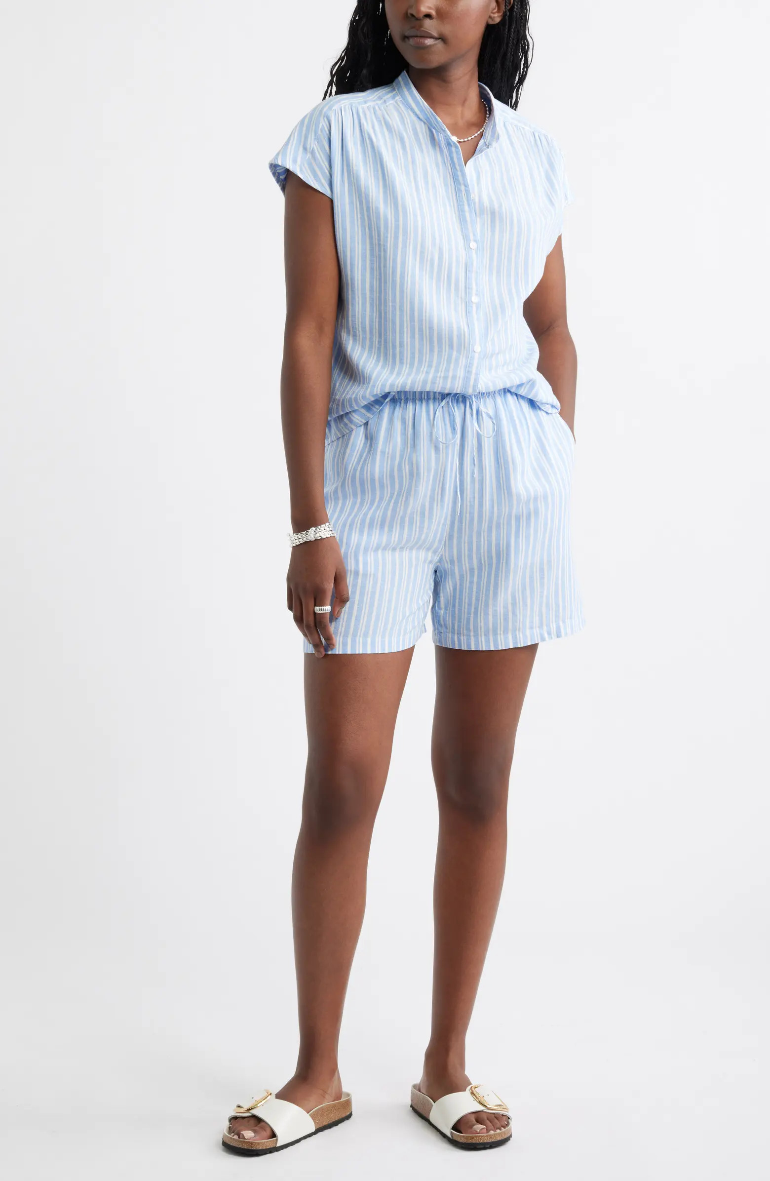 Novelty Stripe Cap Sleeve Button-Up Shirt | Nordstrom