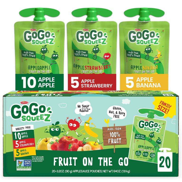 GoGo SqueeZ Fruit on the Go Apple Apple, Apple Banana, and Apple Strawberry Snack Pouches, 3.2 oz... | Walmart (US)