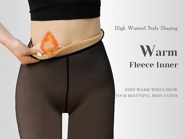 KBVOT Fleece Lined Tights Women Sheer Fake Translucent Winter Thermal Pantyhose Opaque Warm Thick High Waist Leggings(XS-2XL) | Amazon (US)