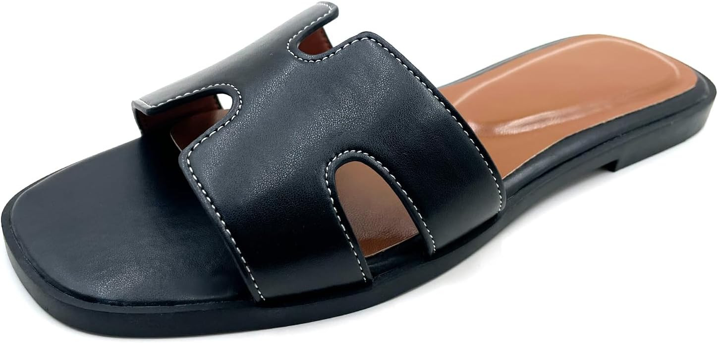 Women's Flat Sandals.Flat Sandals with Unique Design, PU Leather Handcrafted Slippers,Versatile f... | Amazon (US)