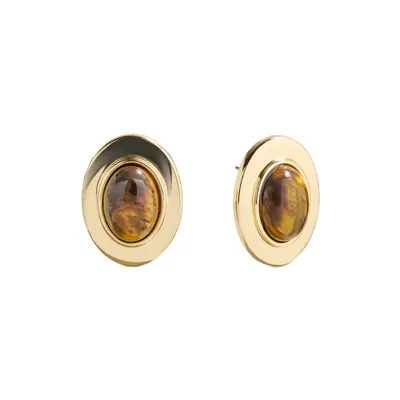 BaubleBar Samira Tiger's Eye Stud Earrings in Gold/Brown at Nordstrom | Nordstrom