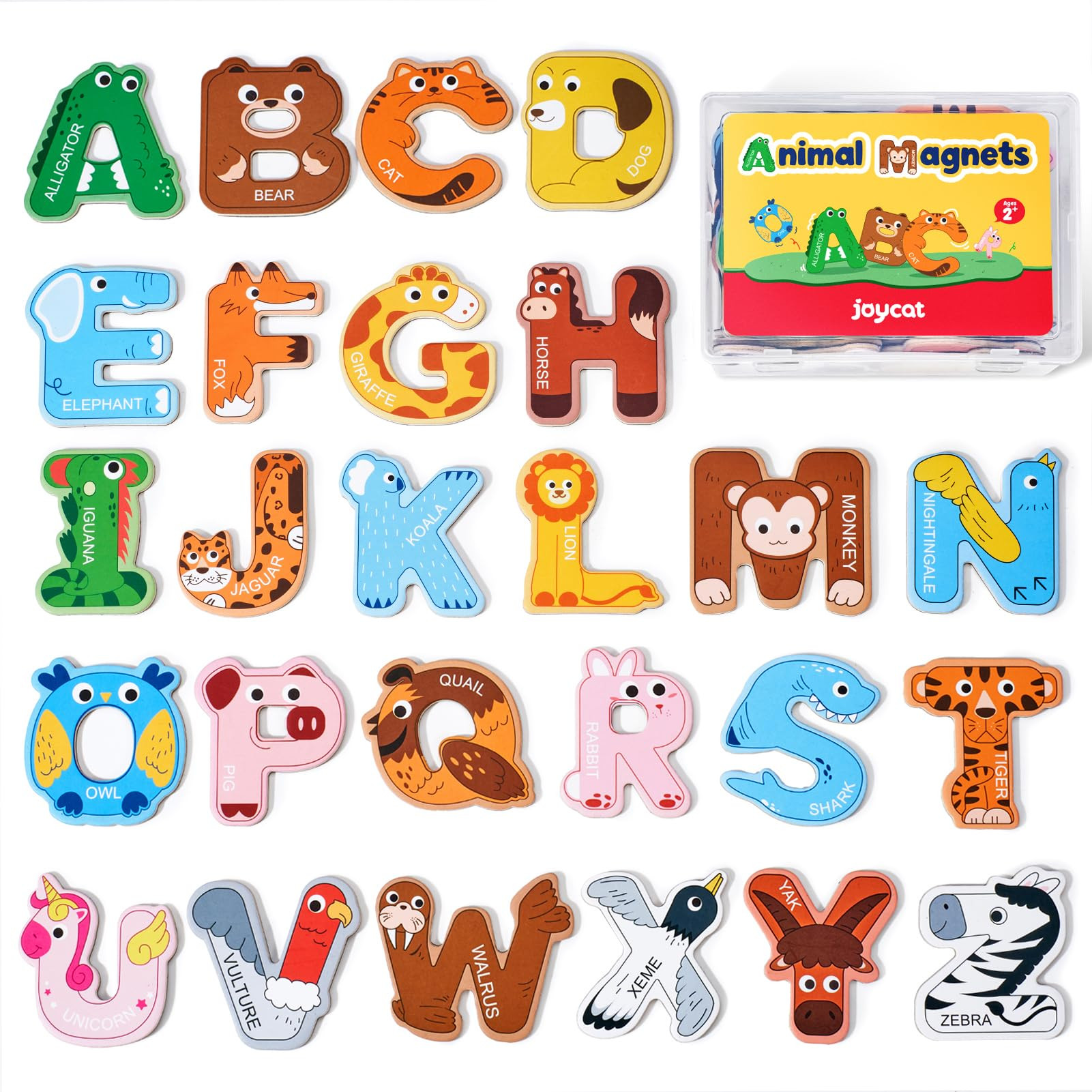 JoyCat Wooden Thick Alphabet Magnets for Toddlers Fridge Large Size Cute Animal Colorful ABC Magn... | Amazon (US)