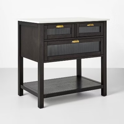 36" Reeded Glass & Wood Kitchen Island - Black - Hearth & Hand™ with Magnolia | Target
